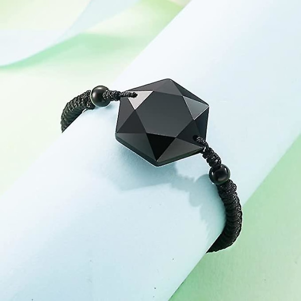 Flettet ædelsten Obsidian geometrisk armbånd