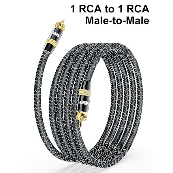 Subwoofer-kaapeli, RCA-RCA-äänikaapeli, 24K kullattu digitaalinen koaksiaalinen RCA-johto kotiteatteriin, HDTV:hen, DVD-soittimeen, kaiuttimeen, subwooferiin