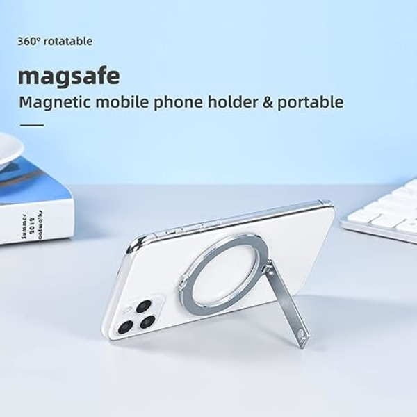 Magnetisk Mobiltelefonhållare för iPhone 12/13 Magnetisk Telefonhållare Multifunktionell Skrivbordsställ Vikbar Bärbar (Silver)