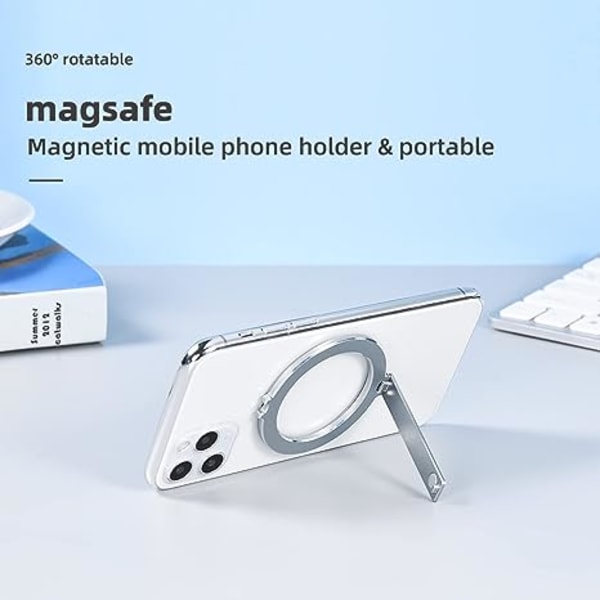 Magnetisk mobiltelefonholder for iPhone12/13 Magnetisk telefonholder Multifunksjonell bordstativ Sammenleggbar bærbar (sølv)