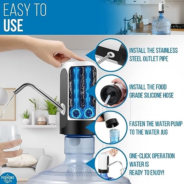 5 Gallons Vattenbehållare - USB Laddning Universal Passform Vattenflaska Pump för Dricksvatten Bärbar Automatisk Elektrisk Pump för Hem Kökskontor