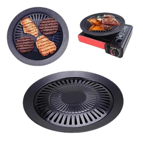 Pyöreä grillilevy BBQ-grilli Palamaton rasva Ulkogrillit Savuttomat piknikit E1M4 black onesize