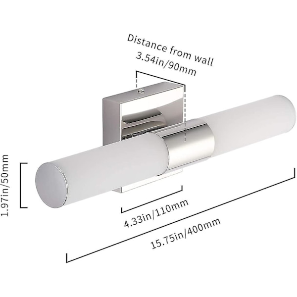 Badrumsskåpsbelysning, 7degobii 16 tum 16W 6000K Krom LED Spegel L