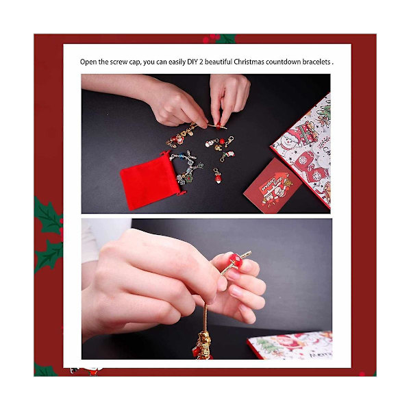 Julekalender, Piger Jule 24 Dages Nedtællingskalender Diy Charm Armbånd Blind Box, 22 Charm Perler,b