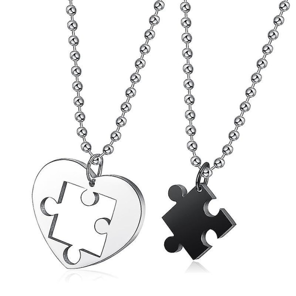 2pcs Stainless Steel Couples Love Heart Puzzle Pendant Necklace For Valentines Day