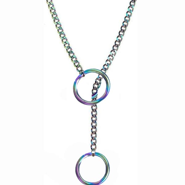Hjerteformet O-ring lås halskæde, cubansk kæde i rustfrit stål, punk rock stil. Gradient O-shape 70cm