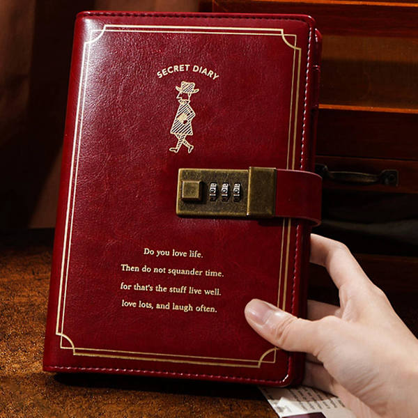 B6 Retro Stil Tresiffrig Kodbok Dagbok Med Lås Ögonskyddsskrivpapper Kontorsmaterial Röd