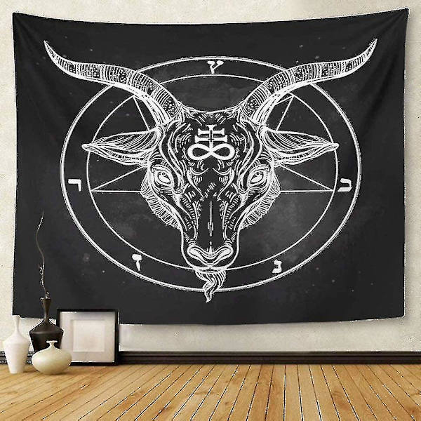 Tapet Pentagram Med Demon Satanisk Geitehode Binært Symbol Tatovering Retro Musikk Sommer For Biker Svart Hjemmeinnredning Veggteppe Til