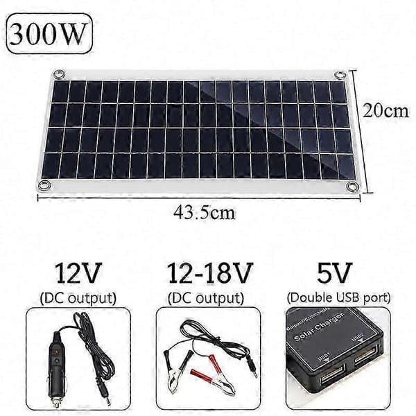 300W 12V solpanel-sæt med 20-100A laderegulator til autocamper, yacht, udendørs have 30A Controller