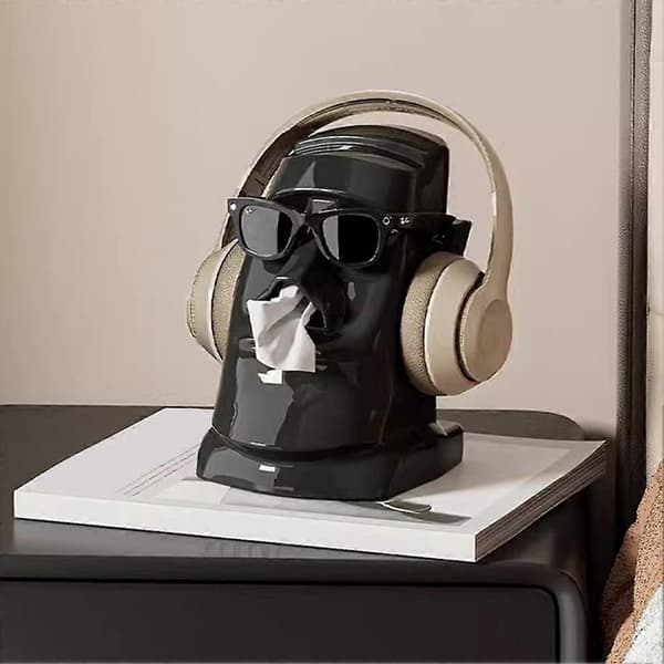 Stenstatue Tissueboks Multifunktionel Tissuebeholder Stor Kapacitet Holder Hjemmekontor Skrivebordsorganisator Black