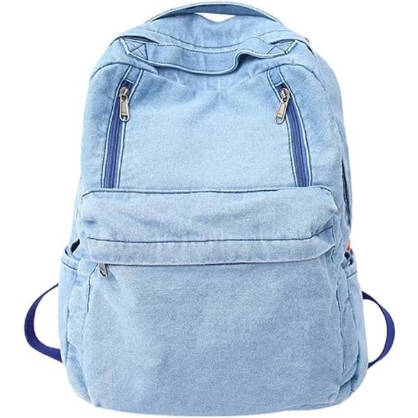 Canvas Ryggsäck Lätt Resa Dagryggsäck Student Ryggsäck Laptop Ryggsäck Denim Medium Handväska för Kvinnor Blå (1)