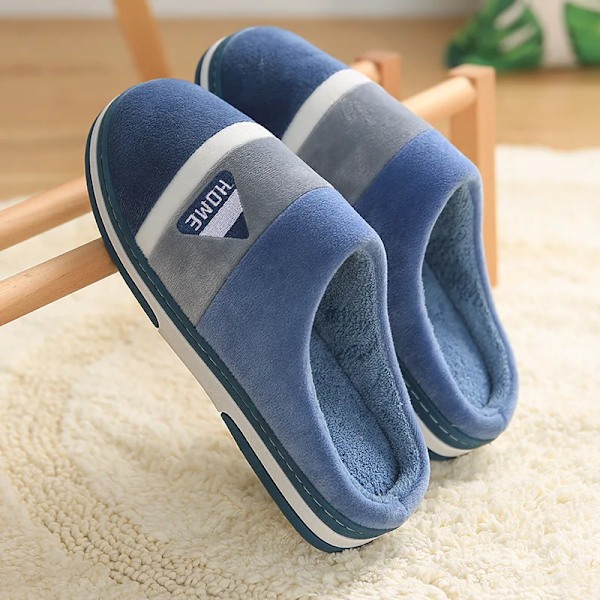 Vinter Varme Plys Tøfler Mænd Kvinder Hjem Casual Flurry Flad Flip Flops Komfortable Skridsikre Indendørs Soveværelse Sko Stor Størrelse 48 49 Navy 40-41