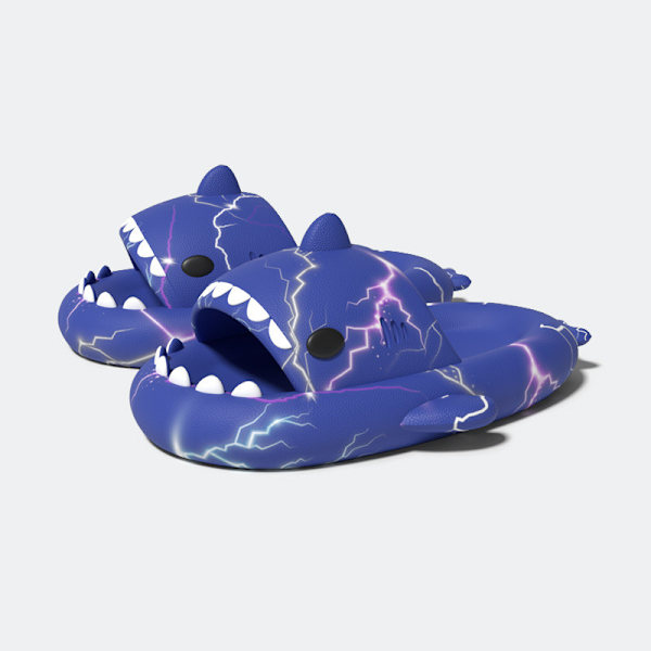 Nya tecknade hajtofflor för män och kvinnor 4 cm tjock botten halkfria skor sommar EVA mjuka strandsandaler Azul 40-41