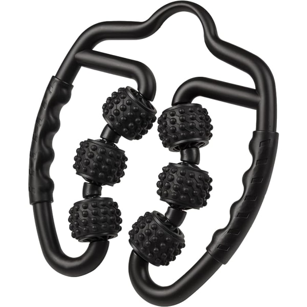 Muskelrulle, leggmassasjer, massasjerullestav for lårben, 6-hjul fascia muskelrulle for dypvevsmassasje for å lindre cellulitter, massasjerull, svart