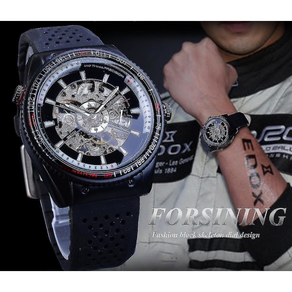 Forsining GMT963 Modeherrklocka Silikonband Automatisk Casual Mekanisk Wa