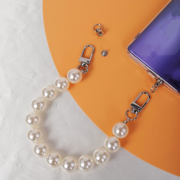 Enkelt mobiltelefonsnodd Pearl Beads Modetelefonarmband för kvinnor och flickor Telefonberlocker Estetisk, vit