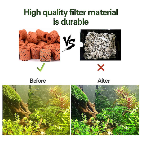 Keramiske biofiltreringsringer for alle typer akvarier og dammer stabiliserer vann-ph (hvit 500g + rød 500g)