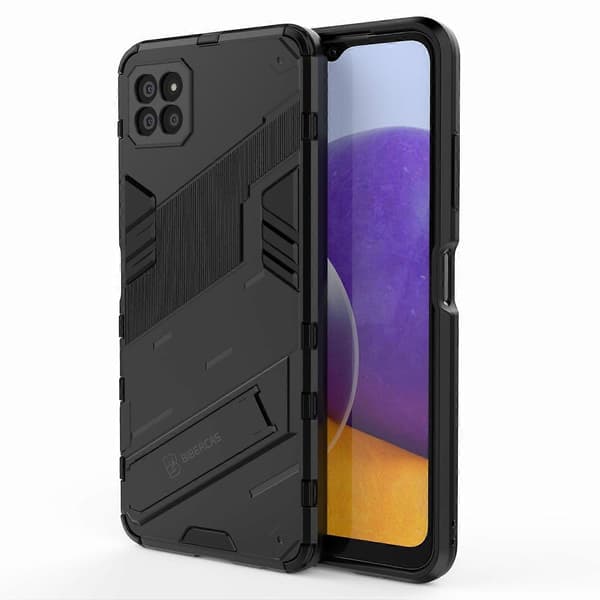 Sammenfoldeligt støtteben PC + TPU Hybrid Telefoncover Bagside til Samsung Galaxy A22 5G (EU Version) - Bl Black