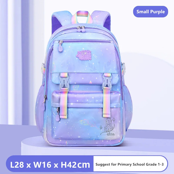 Skolesekker for jenter lilla vanntette ryggsekker i koreansk stil Small Purple