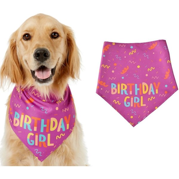 Syntymäpäivätytön bandanakolmiohuivi, koiran juhla, printed pienille keskikokoisille koirien syntymäpäivätarvikkeille (vaaleanpunainen)