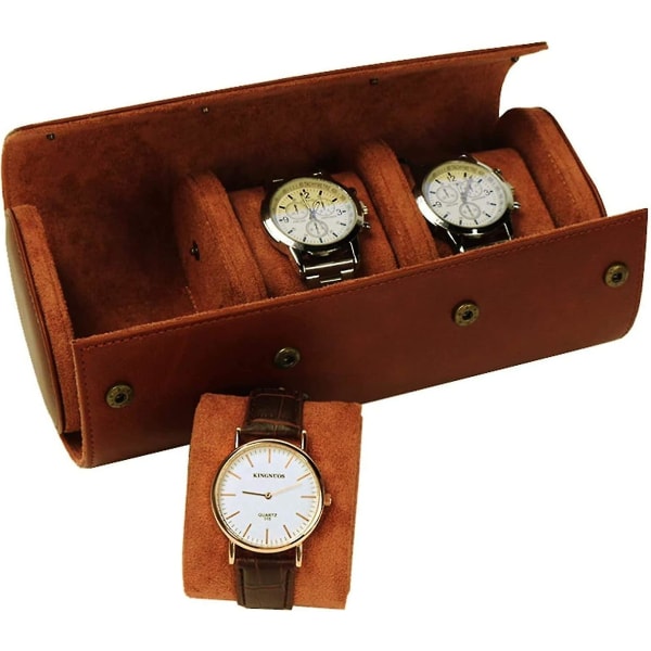 3 Fack Watch Box Retro PU Läder Klockrulle Resväska Elastisk Klockorganisatör Hållare Smycken Förvaringslåda För Klocktillbehör Brun