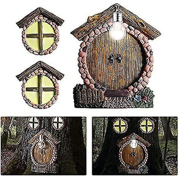 Miniatyr Fe-Gnome Hjem Vindu Og Dør Med Lampe For Trær Gløder I Mørket Dør Og Vindu
