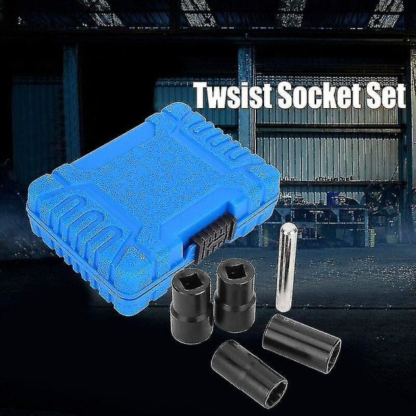 Twist Socket Set, 5-delad Twist Socket Set Låshjulsmutter Bult Dubbavdragare Strippers 17mm 19mm 21mm 22mm Hylsnyckel