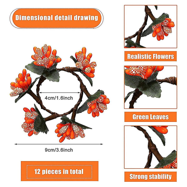 12 stk Serviettringer Blomsterserviettring Hs Høstserviett Le Ringer Tema Middagsbord Ri