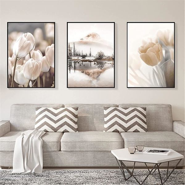 Premium-julistepaketti - 3 kuvan setti - Tyylikäs kodin sisustus makuuhuoneeseen ja olohuoneeseen | Julisteet vintage | Kuvat beige - ilman kehystä