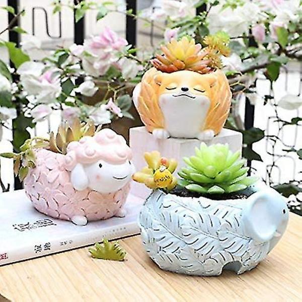 Djurskulptur Succulent Kruka Mini Harts Djur Kruka Bedårande Kartong Succulent Planter Skrivbord Blomkruka Fe Trädgård Hem Trädgård Deko