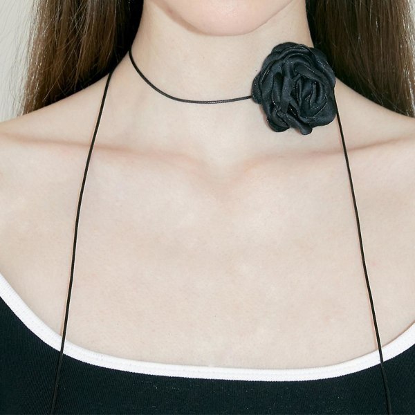 Svart Ros Choker Blom Choker Halsband Goth Choker Blom Krage Ros Hattband