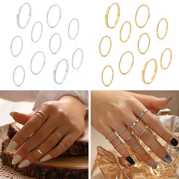 Bohemiskt Enkelt Carved Rings Set Ring för Kvinnor Tonåringar Flickor Tillbehör