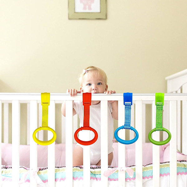 8 stk. 4 Farver Baby Legestativ Træningsringe - Baby Seng Træningsringe - Baby Gåtræning Hjælperinge - Baby Seng Stå Op Ringe Baby Seng Hængende Ringe