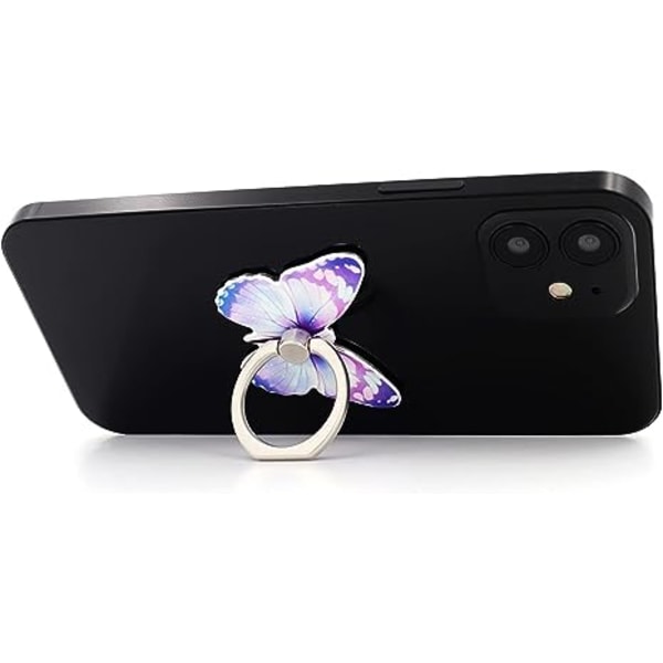 Butterfly Mobiltelefon Ring Holder Finger Ring Grip Stativ 360° Rotasjon 180° Flip Universal Kickstand Kompatibel med alle smarttelefoner (lilla)