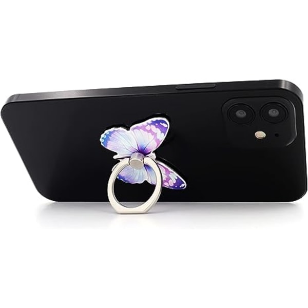 Fjärilsmobilringhållare Fingergrepp Stativ 360° Rotation 180° Vändbar Universal Stöd Kompatibel med Alla Smartphones (Lila)