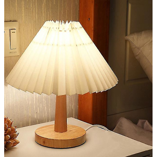 Retro veckad fjärrkontroll nattlampa, paraplyformad sänglampa (beige skärm, höger knapp 220v [trefärgsdimning])