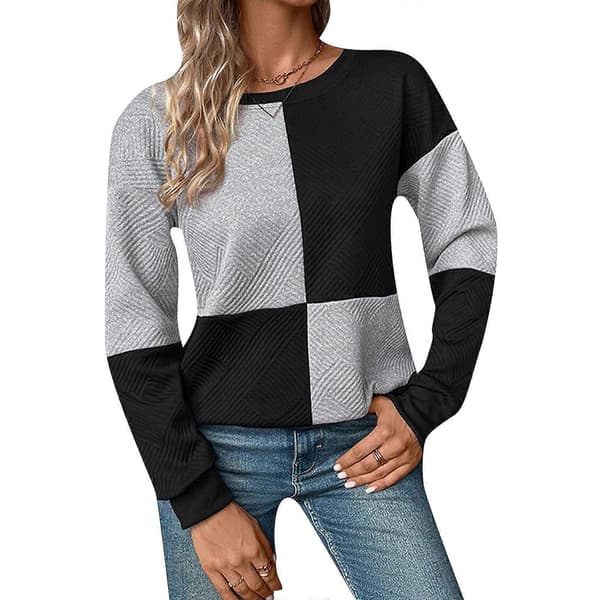 Løstsiddende langærmet farveblok-tekstureret sweatshirt til kvinder Sort M Black M
