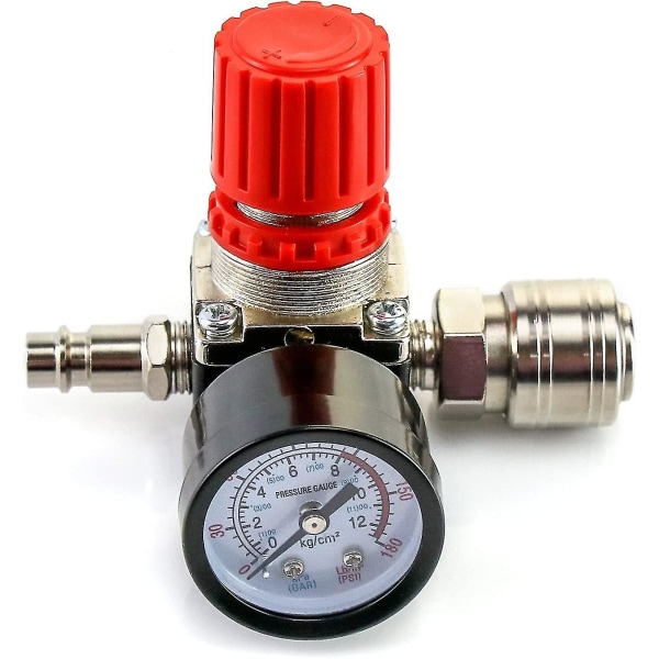 Luftkompressor trykkregulator, 1/4" fireveis ventilmåler pneumatisk ekspansjonsventil erstatningstrykkregulator