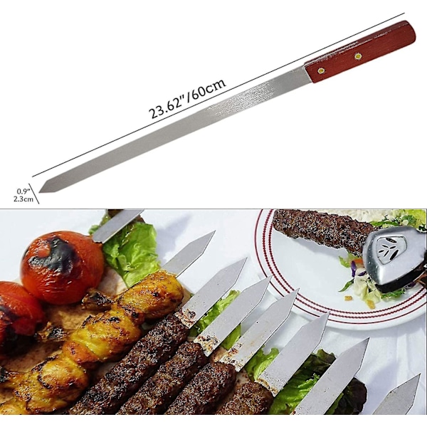 10 stk. flade kebabspyd i rustfrit stål, 24 tommer tyrkiske spyd, adana kebabspyd, kødgaffel lange shish kebabs grilltilbehør