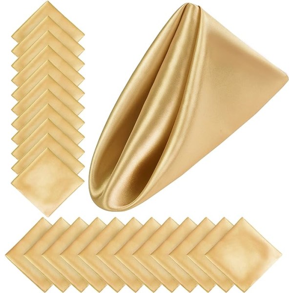 24 Satin Servietter Firkantede  Middagsservietter Bryllupper Fest Serviet Blød Bordsservietter til Romantiske Bryllupper Fest Middag Dekoration (Guld)