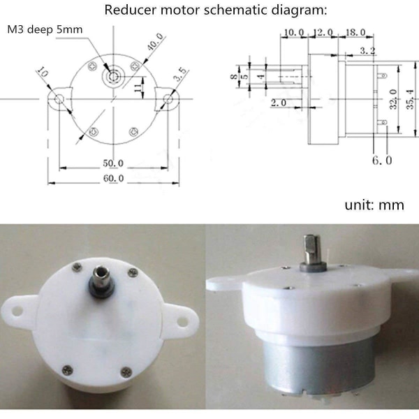 Korkea vääntömomentti 12V DC-moottori Hidasnopeus Sähkömoottori/vaihteisto 3rpm 4mm akselin halkaisija Mikro-moottori 1kpl