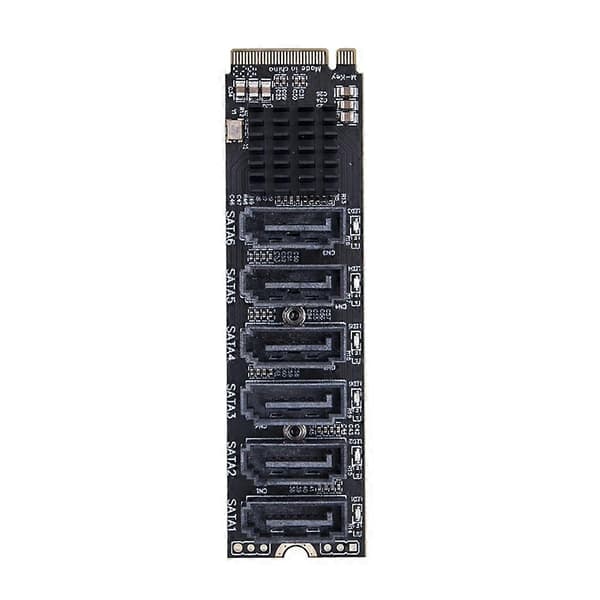 M.2 til adapter 6 porte M.2 NVME til SATA3.0 udvidelseskort M.2 PCI-E M Key Riser til HDD SSD Black