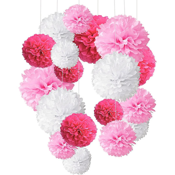 Förpackning med 20 mjukpapper Pompom Blomsterbollar - Dekorationspapperssats för födelsedagar, bröllop