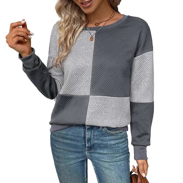 Løstsiddende langærmet farveblok-tekstureret sweatshirt til kvinder kaffebrun M coffee brown M