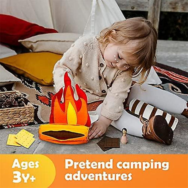 Barn Camping Leksaker Plysch Leksak Campfire, Dramatiska Lekleksaker För Förskola, Sensorisk Lek Camping Leksaksset Med Plysch Filt Falska Set