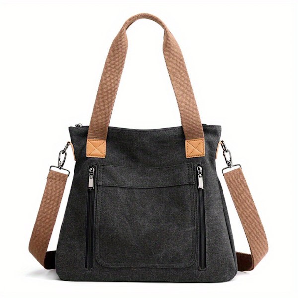 Stor Kapacitet Multifunktionel Canvas Tote Taske, Holdbar og Letvægts, Ideel til Daglig Rejse og Stilfuld Crossbody Brug Negro