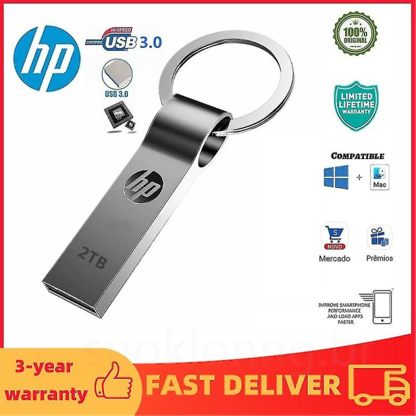 Hp Metal USB Pen Drive 2Tb USB 3.0 Pendrive Memory Stick Flashdrive De