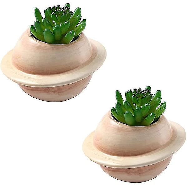 Set med 2 Keramiska Blomkrukor - För Sukkulenter - Kreativa - Mini Planet - Dekorativ Blomma