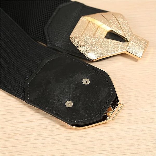 Dame Elastisk Bred Talje Pigekjole med Bæltespænde Kvinder Bælter (Farve: Sort)