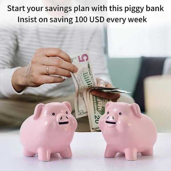 PIG WORLD Spargris för vuxna måste bryta för att öppna, keramik, flickor pojkar sparbössa myntburk, rosa minikassaskåp för barn, sparbössa för vuxna, alcancias de